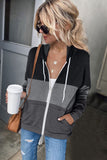 Zip Front Color Block Splicing Drawstring Hoodie