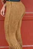 Western High Waist Fringe Flare Pants