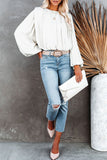 Crew Neck Billowy Sleeve Blouse