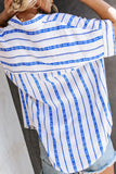 V Neck Stripes Roll up Sleeve Button Shirt