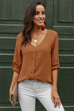 Button Detail Roll Up Sleeve Blouse