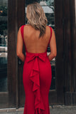 Bow Knot Ruffled Backless Sleeveless Gown