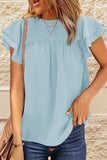 Tiered Sleeve Frilled Neck Dotted Top