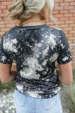 Bleached Round Neck Short Sleeve T-shirt