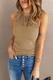 Khaki Strappy Mesh Splicing Ribbed Tank Top