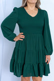 Plus Size Puff Sleeve Smocked Tiered Dress