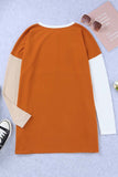 Pocketed Color Block Patchwork Long Sleeve Top