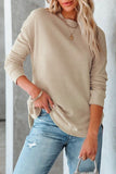 Crew Neck Ribbed Trim Waffle Knit Top