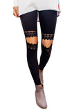 Floral Hollow Out Black Skinny Leggings