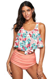 Print Crop Ruffled Overlay High Waist Tankini