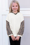 Beige Leopard Print Colorblock Kid's Hoodie