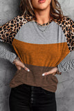 Leopard Striped Color Block Long Sleeve Blouse