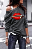 Red Lips Gray Sweatshirt