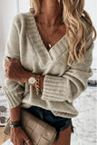 V neck Drop Shoulder Knitted Sweater