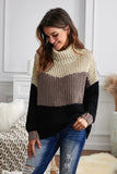 Cowl Neck Colorblock Cable Knit Sweater