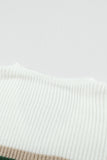 Khaki Colorblock V Neck Ribbed Knitted Sweater