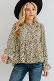 Apricot Printed Ruffled Funnel Neck Puff Sleeve Blouse