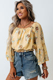 Yellow Bell Sleeves Floral Crop Top