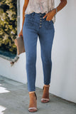 Light Blue Button Fly Skinny Jeans with Pockets