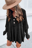 Waffle Knit Buttoned Long Sleeve Top