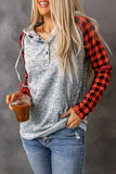 Plaid Splicing Kangaroo Pocket Buttoned Hoodie