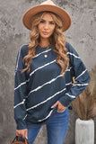 Striped Tie-dye Print Navy Sweatshirt with Slits