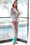 Multicolor Tie-dye Long Sleeve Shirt with Pants Lounge Set