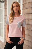 Striped Short Sleeve Contrast Color T-Shirt with Pocket
