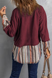 Red Button Up Pockets Striped Color Block Corduroy Jacket