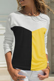 Color Block Splicing O-Neck Blouse