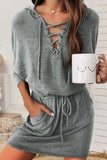 Pocket Lace Up Drawstring Hooded Mini Dress