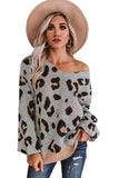 V-neck Leopard Print Puff Sleeve Sweater