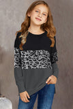 Leopard Print Colorblock Kids Long Sleeve Top