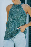 Khaki Dotted Print Tank with Slit