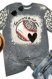 Gray Baseball Graphic Leopard Sleeve Bleached T Shirt