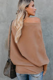 Khaki Slouchy One Shoulder Dolman Sleeves Ribbed Sweater