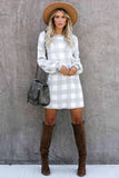 Gingham Balloon Sleeve Sweater Dress