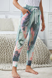 Dark Blue Tie-dye Color Block Drawstring Pants
