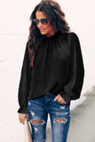 Frilled Mock Neck Balloon Sleeve Blouse