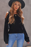 Round Neck Lace Splicing Cold Shoulder Sweater