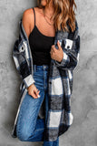 Navy Plaid Print Long Shirt Jacket