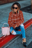 Beige Grid Pattern Turtleneck Sweater