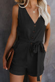 Button V Neck Romper with Belt