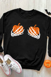 Black Pumpkin Skeleton Graphic Print Long Sleeve Sweatshirt