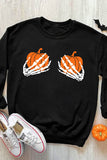 Pumpkin Skeleton Graphic Print Long Sleeve Sweatshirt
