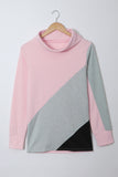 Turtle Neck Sloping Color Block Long Sleeve Top
