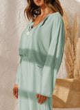 Long Sleeve Buttoned Wide Leg Lounge Wear