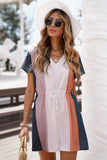 V Neck Short Sleeve Colorblock Tunic Romper