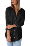 Buttoned Pockets Shawl Collar Linen Blouse