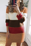 Khaki Color Block Sweater Dress